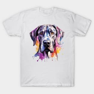 Colorful Great Dane Watercolor Art T-Shirt